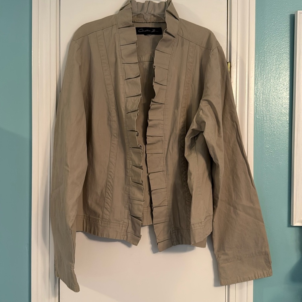 Christina Zinn tan ruffled trim Jacket